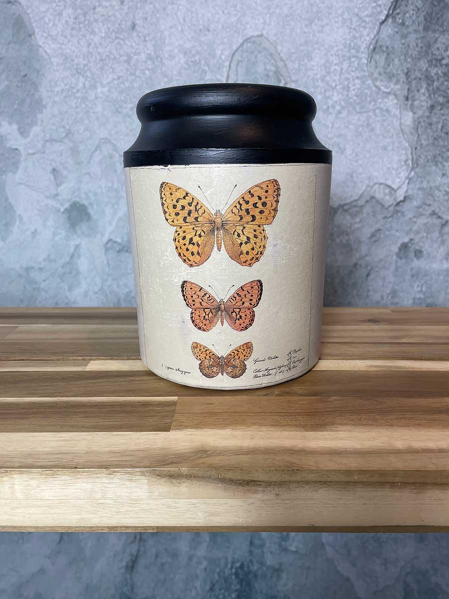Hand painted Decoupaged Earthenware Jar - Butterflies - Image 2