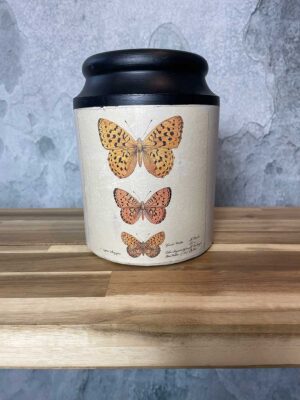 Hand painted Decoupaged Earthenware Jar - Butterflies