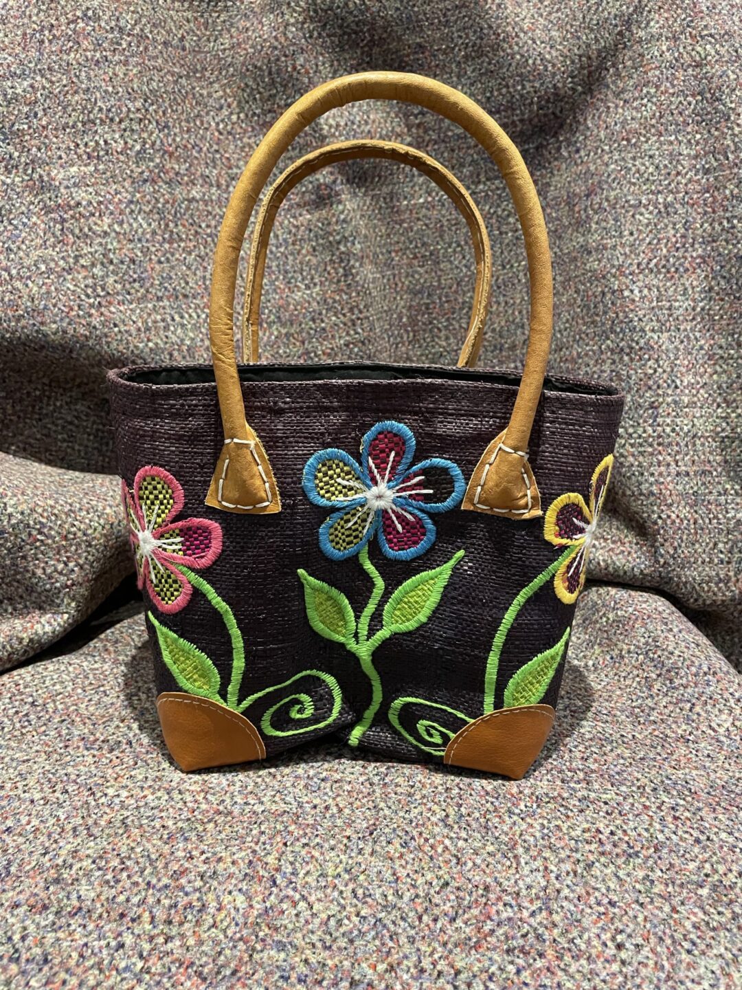 Handmade Bag/ Basket with Embroidered Motifs