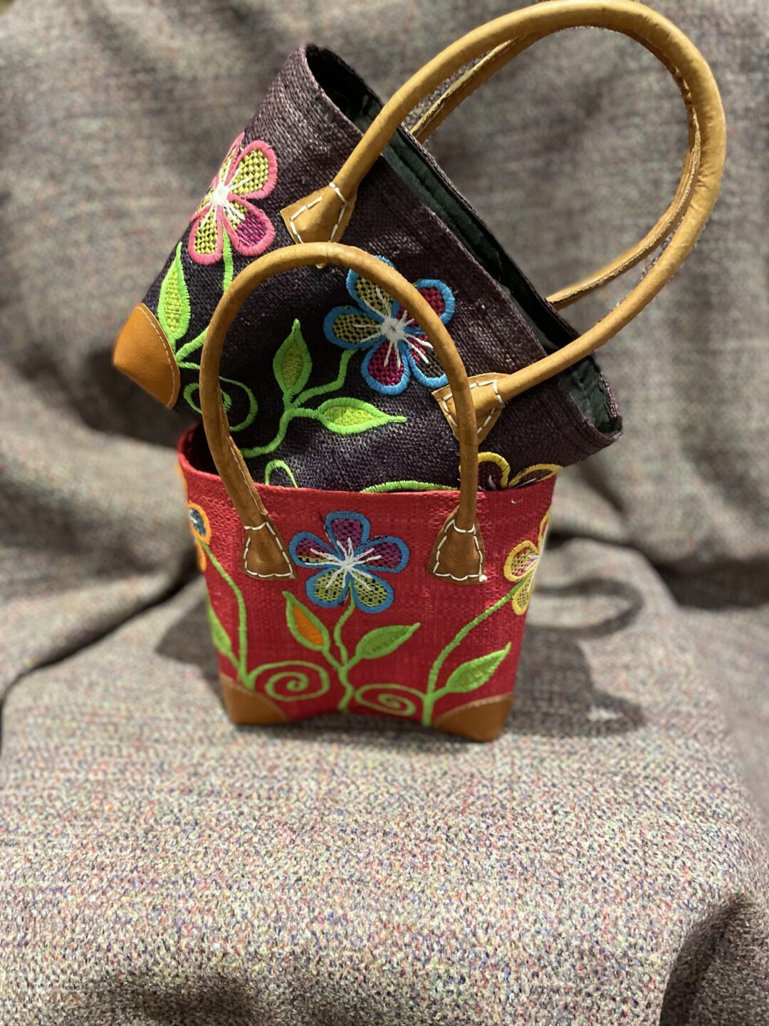 Handmade Bag/ Basket with Embroidered Motifs - Image 4