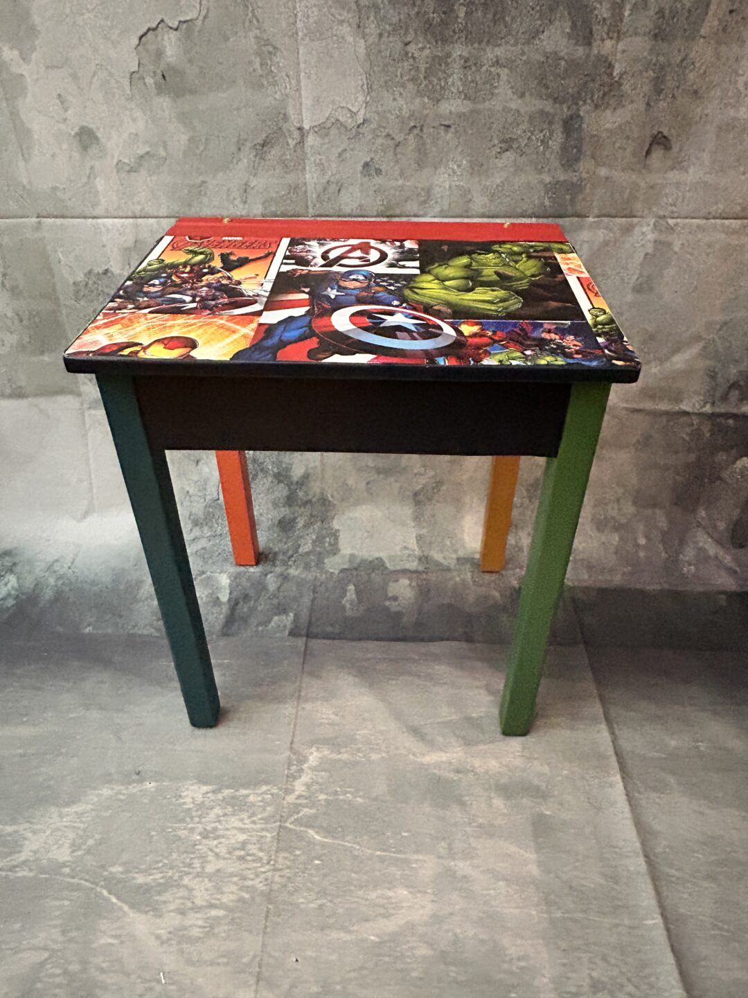 Old style School Desk up cycled with Funky Marvel Design - Image 2