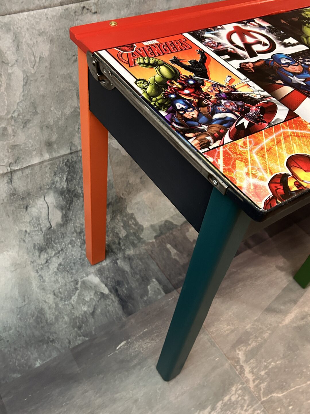 Old style School Desk up cycled with Funky Marvel Design - Image 8
