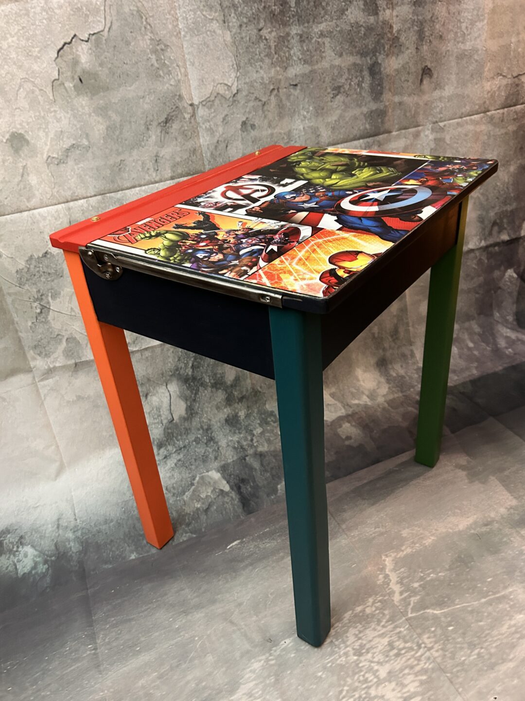 Old style School Desk up cycled with Funky Marvel Design - Image 6