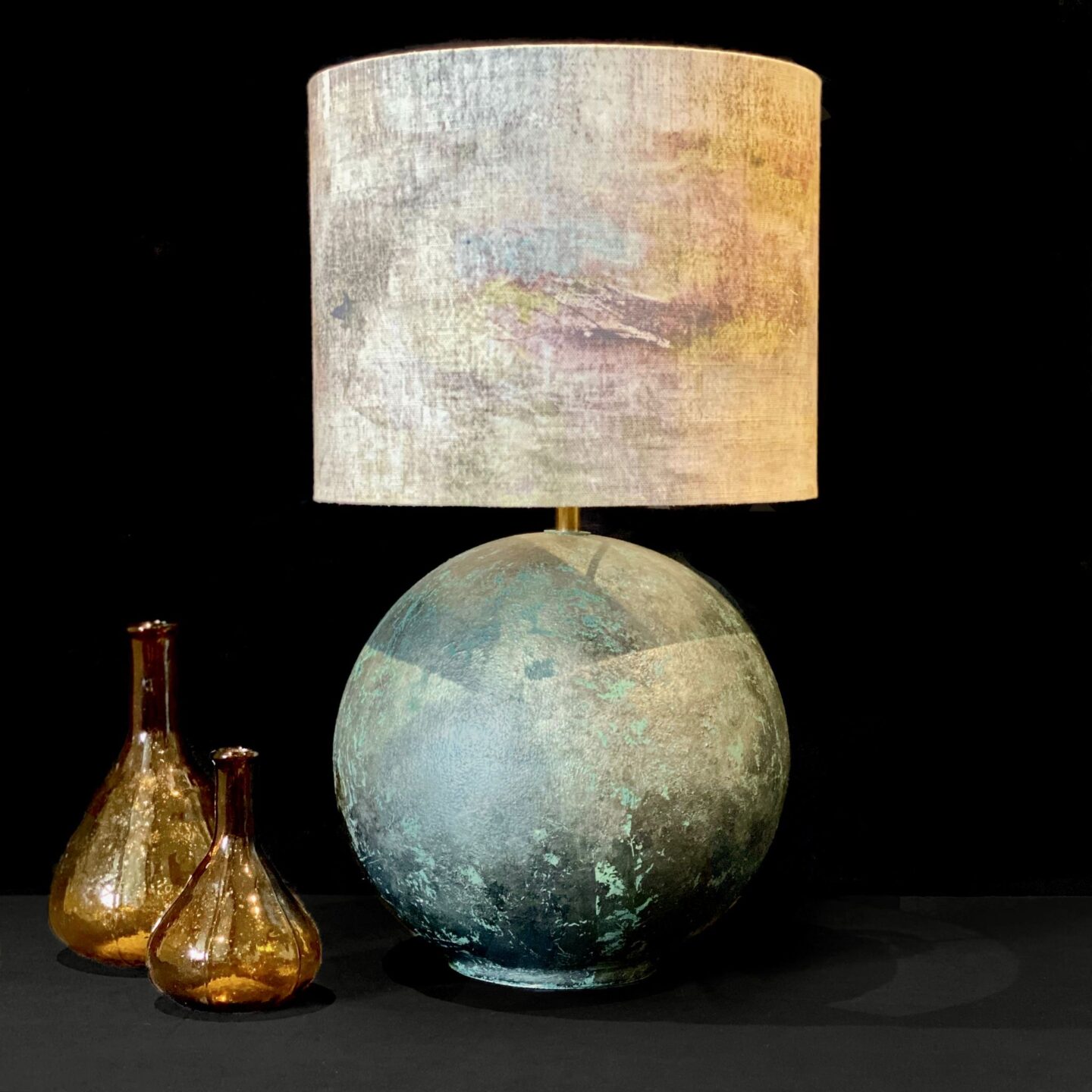 Hand painted Round Lamp, Maison Voyage Renoir Print Lampshade